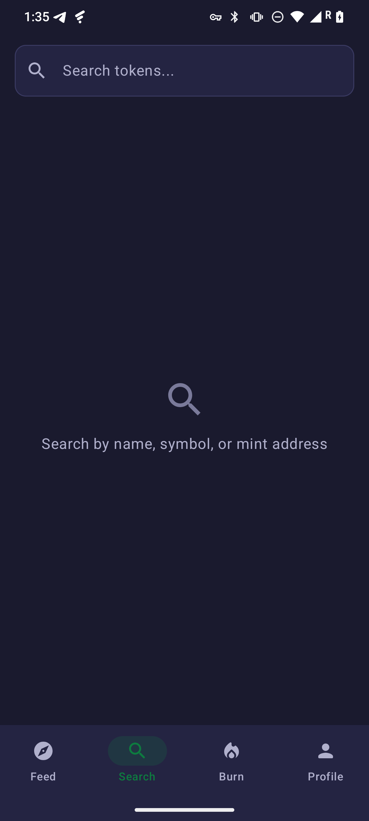 Search screen for finding tokens